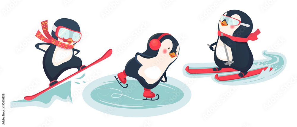 Fototapeta premium active penguins in winter