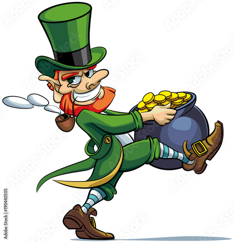 leprechaun stealing pot of golden coins
