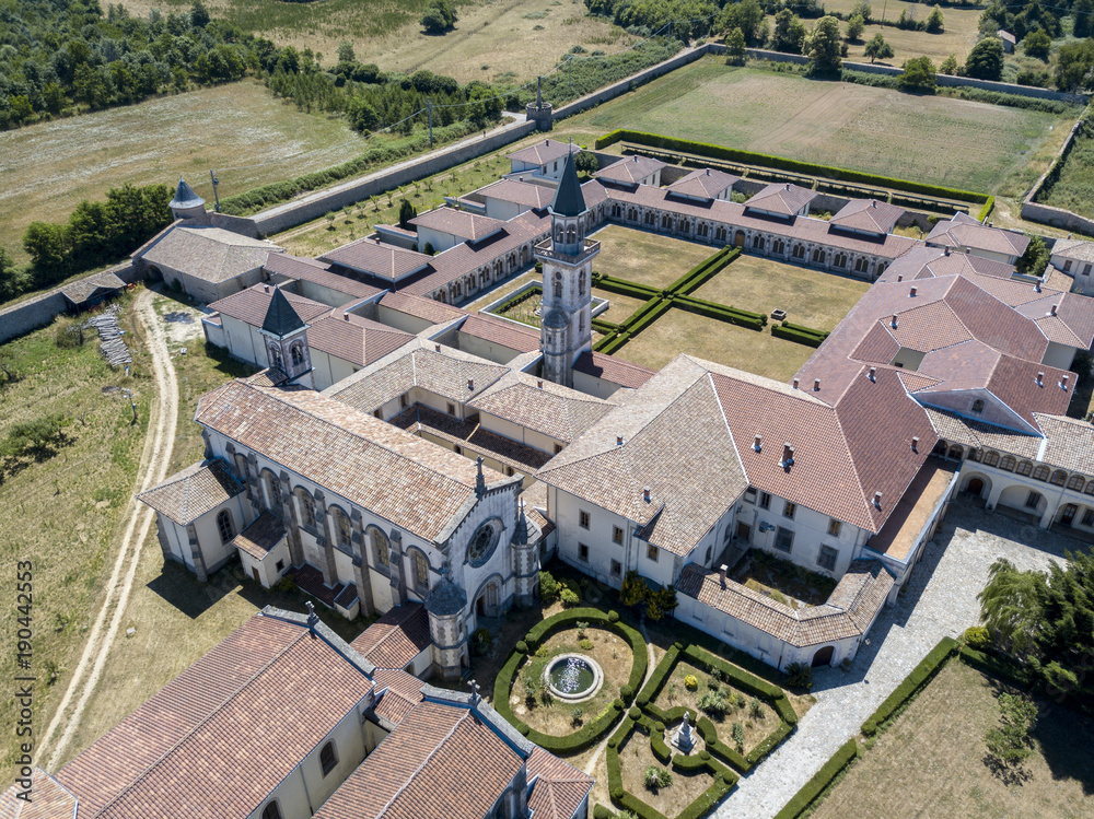 Vista aerea della Certosa di Serra San Bruno,  monastero certosino, Vibo Valentia, Calabria, Italia