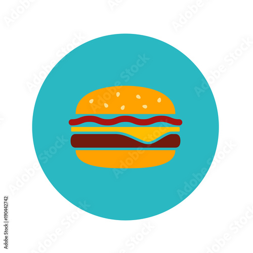 Icono plano hamburguesa color en circulo azul