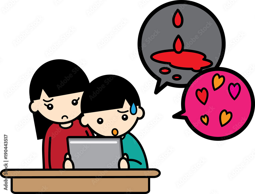 有害な動画をタブレットで見る子供たち Stock イラスト Adobe Stock