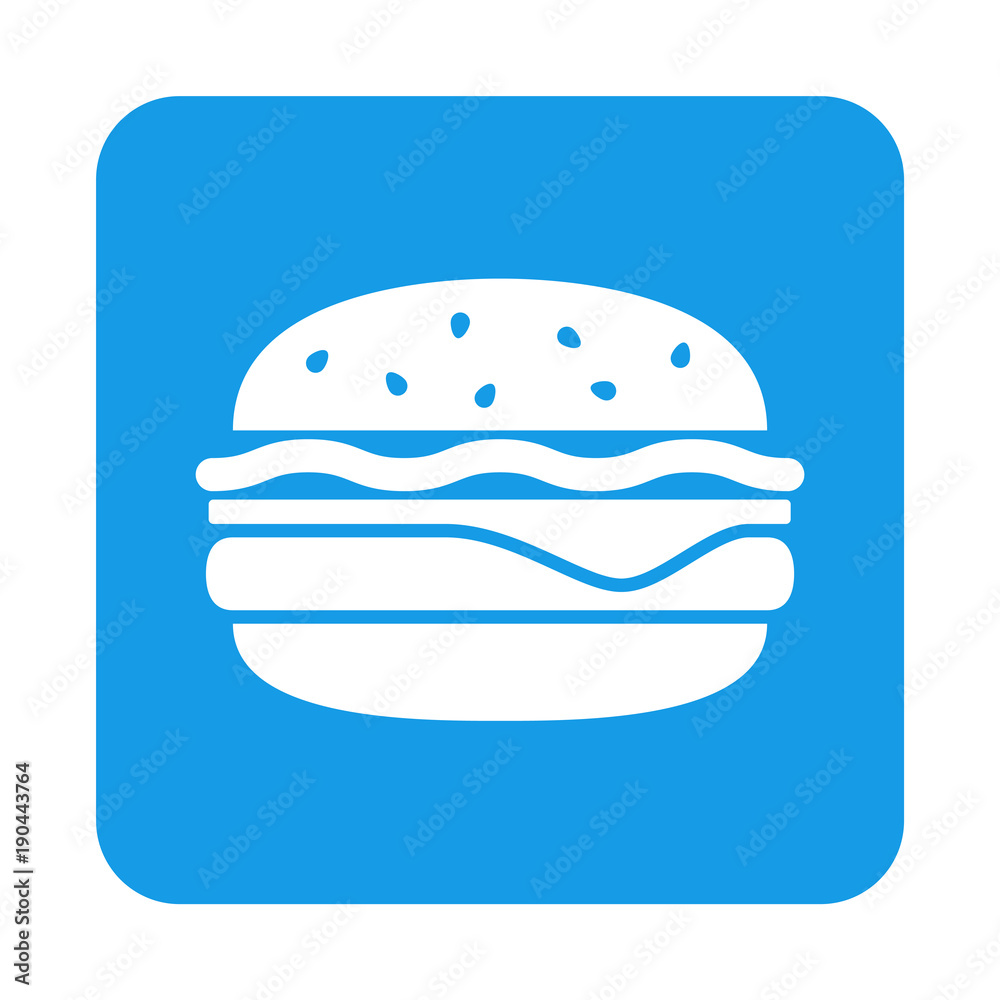 Icono plano hamburguesa en cuadrado azul