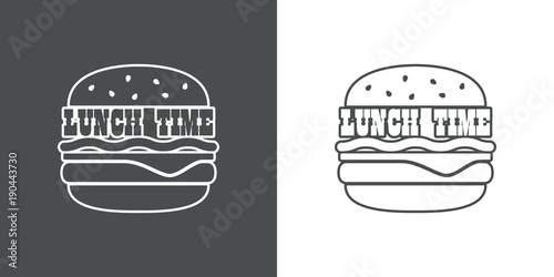 Icono plano LUNCH TIME en hamburguesa lineal gris y blanco