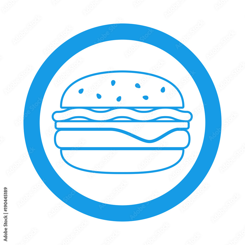 Icono plano hamburguesa lineal en circulo color azul Icono plano hamburguesa lineal en circulo color azul