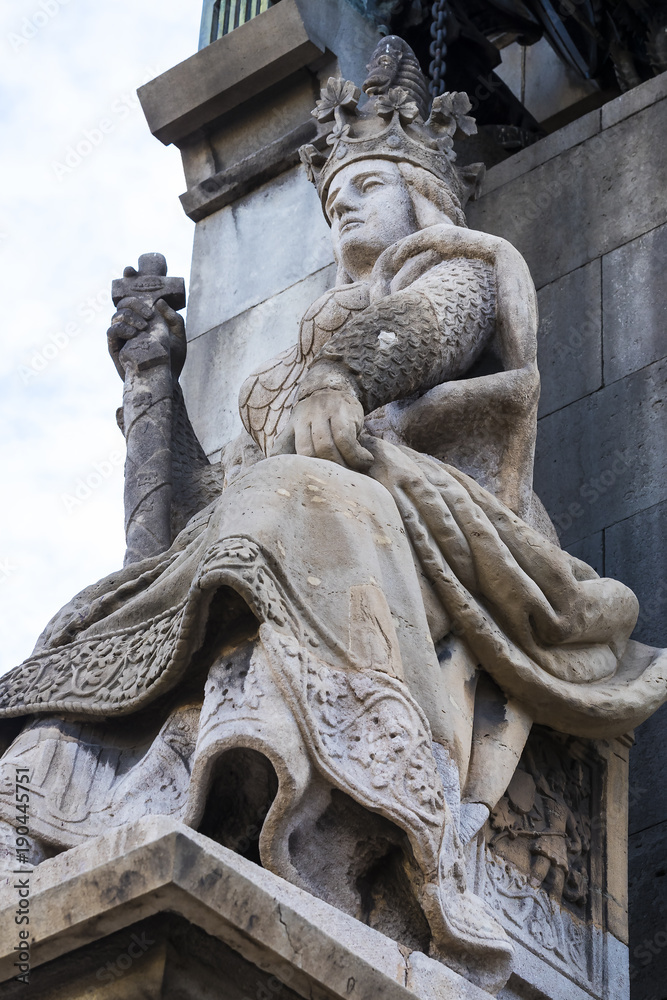 Elements of the monument to Columbus in Barcelona in Spain