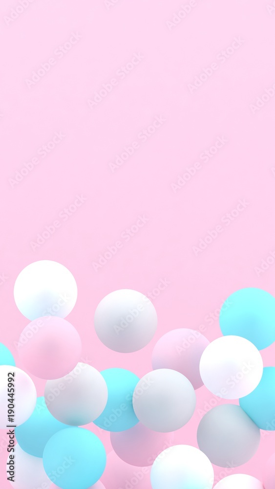 3d bubbles. Spheres background. Abstract wallpaper. Flying geometric shapes. Trendy modern illustration. 3d rendering. Falling abstract balls. Colorful poster backdrop. Minimal style.