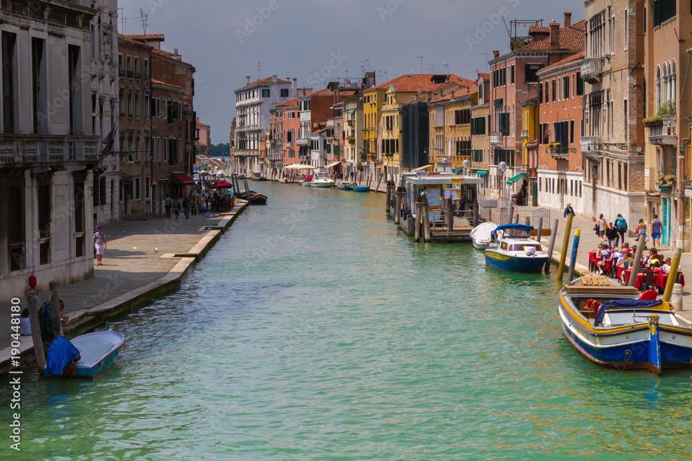 VENICE, ITALY - on May 5, 2016. View on Grand Canal, Venetian Landscape with boats and gondolas