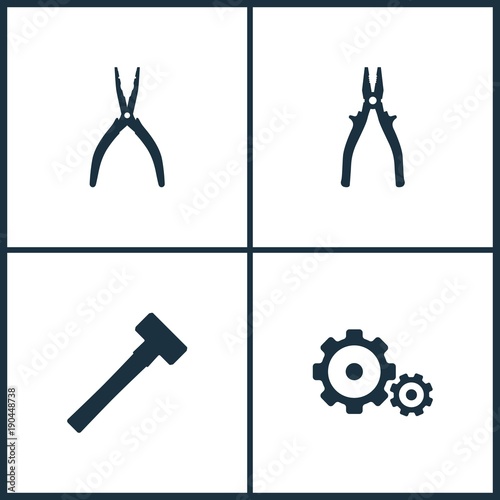 Vector Illustration Set Cinema Icons. Elements of Pile  Sledgehammer and Gear icon