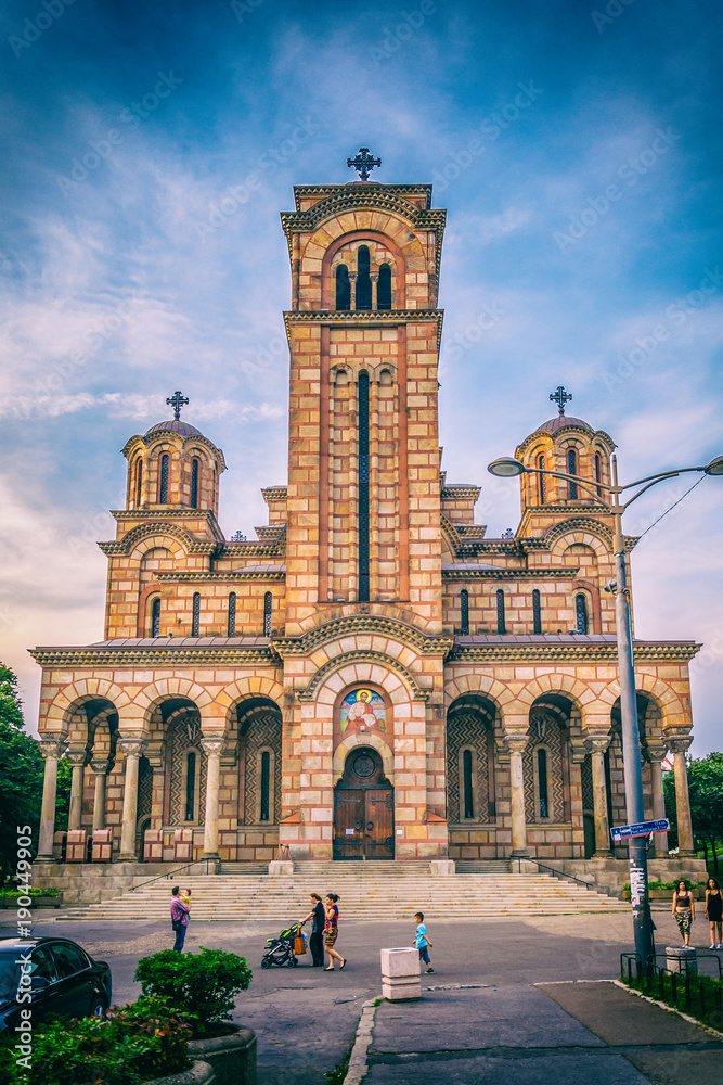 Naklejka premium Belgrade, Serbia June 09, 2015: St. Mark's Church or Church of St. Mark is a Serbian Orthodox church located in the Tasmajdan park in Belgrade, Serbia, near the Parliament of Serbia.