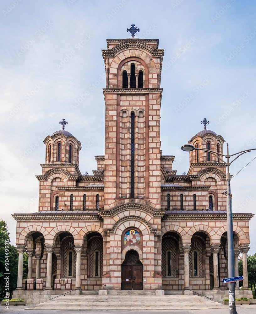 Belgrade, Serbia June 09, 2015: St. Mark's Church or Church of St. Mark is a Serbian Orthodox church located in the Tasmajdan park in Belgrade, Serbia, near the Parliament of Serbia.