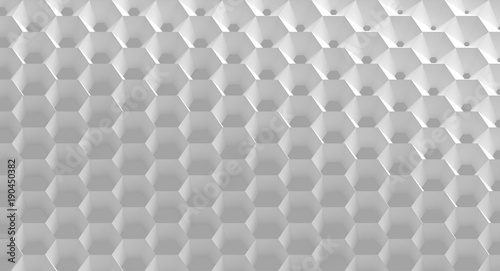 Fototapeta Naklejka Na Ścianę i Meble -  The white grid of cells in the form of hexagonal honeycombs with different diameter, which go from larger to smaller and in reverse. 3d illustration