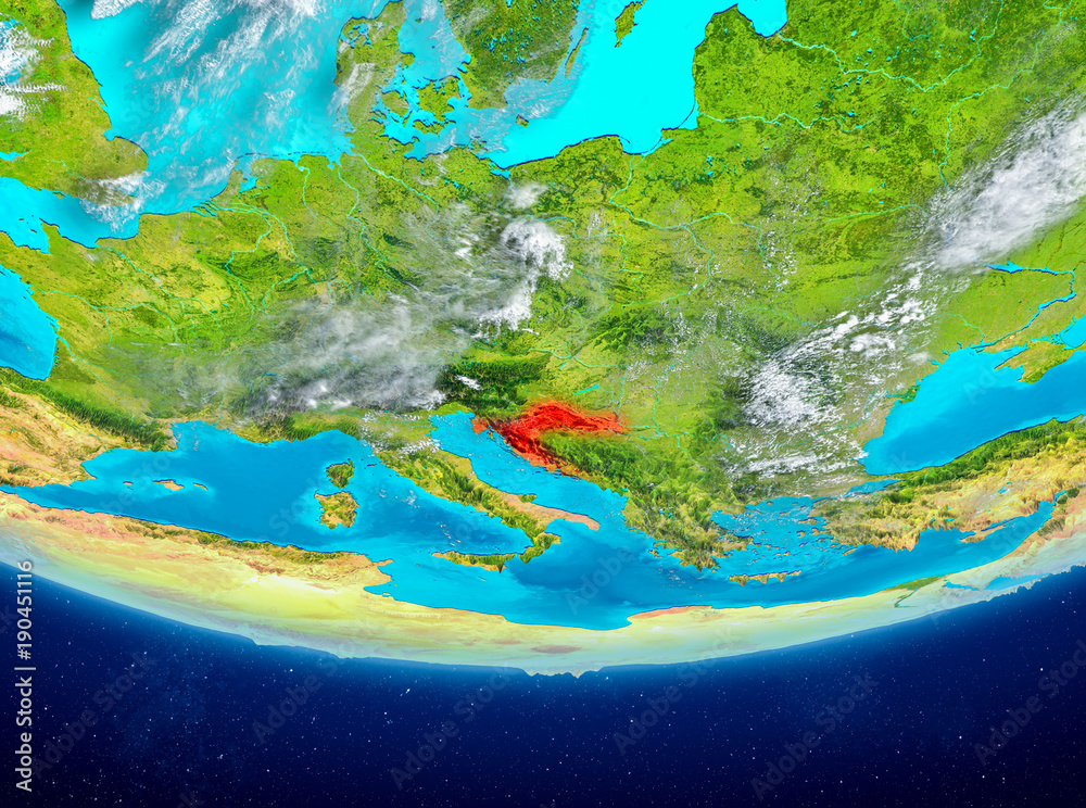 Croatia on globe from space