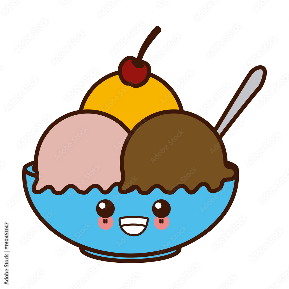 Ice cream bowl kawaii cute cartoon vector illustration design Ice cream bowl kawaii cute cartoon vector illustration design