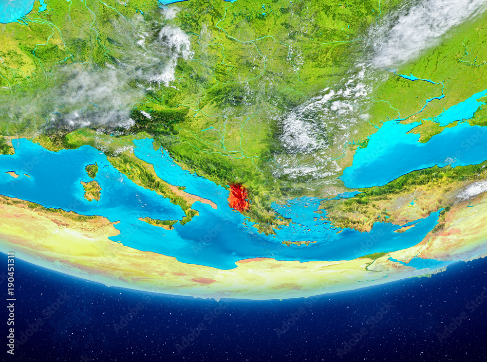 Albania on globe from space