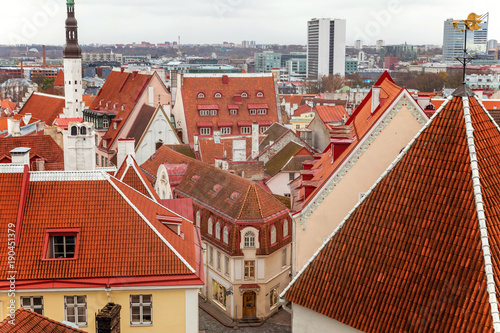 Aerial view on the old town with main central steet in Tallinn, Estonia photo