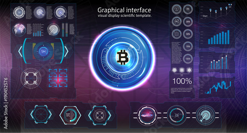 Bitcoin digital currency, futuristic digital money, technology worldwide network concept,hud style, vector illustration