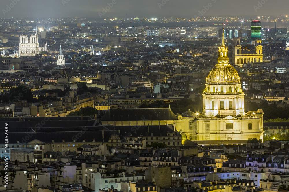 Iluminated dome in Paris at night