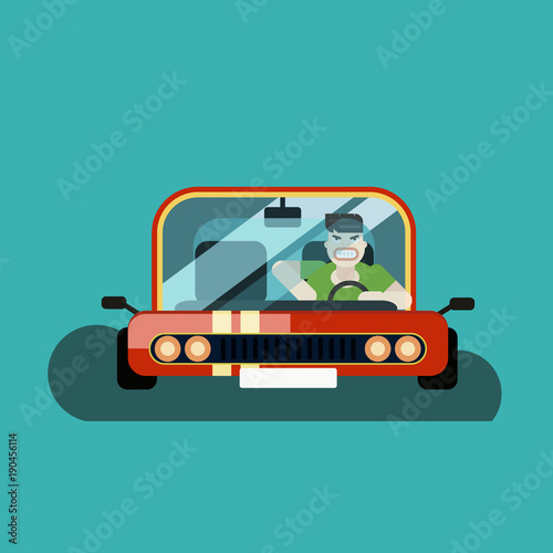 Angry man driver in the car