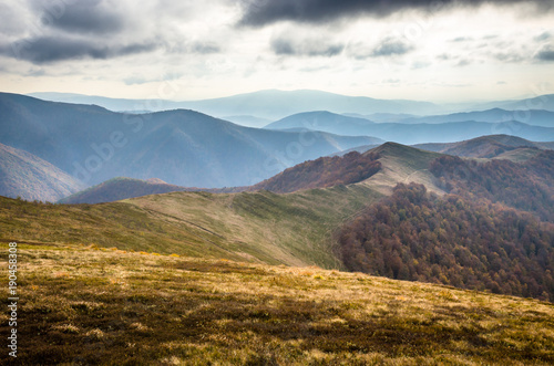 Autumn mountains in cloudly day