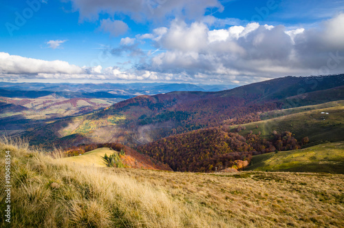 Autumn mountains in cloudly day