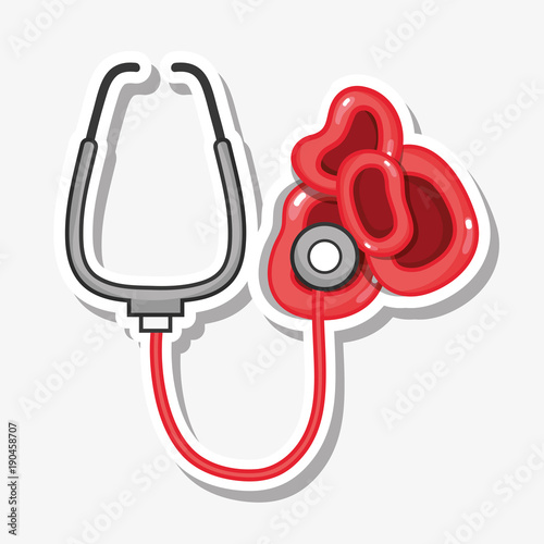 red stethoscope with blood clots