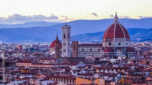 Time lapse Panoramic View of Cityscape in Florence city at Sunset