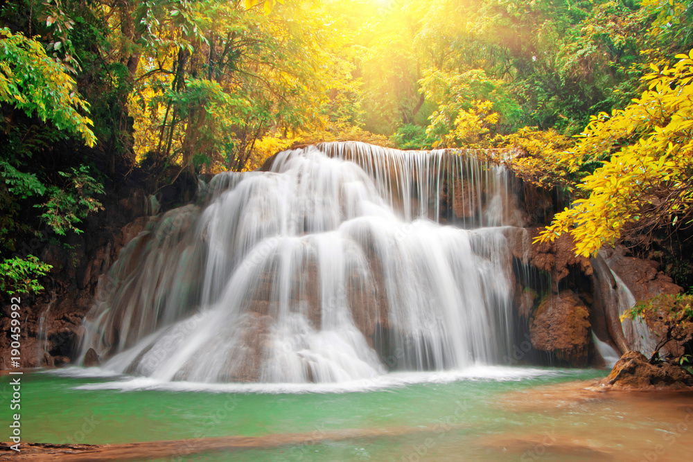 Waterfall with sunray