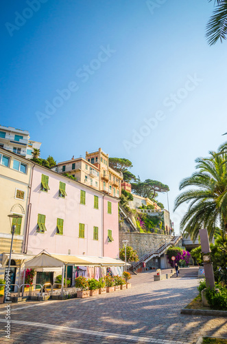 Narrow streets and traditional buildings of Celle Ligure, Liguria, Italy © Olena Zn