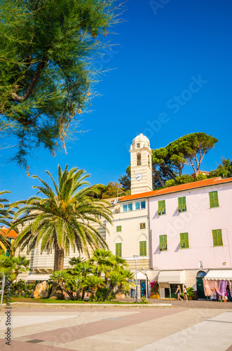 Narrow streets and traditional buildings of Celle Ligure, Liguria, Italy