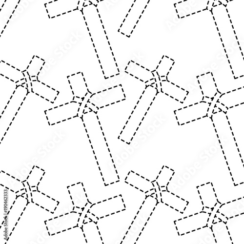 cross christian catholic paraphernalia  pattern image vector illustration design  black dotted line