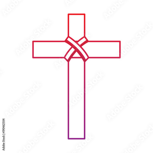 cross christian catholic paraphernalia  icon image vector illustration design  red to purple line