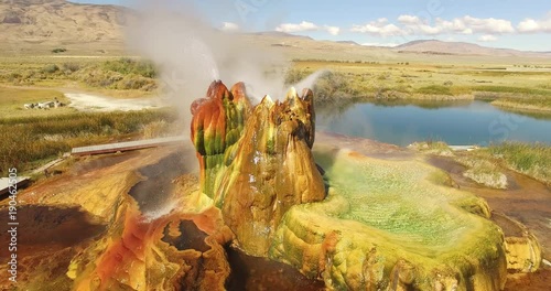 Drone shot of Fly Geyser at Black Rock Desert photo