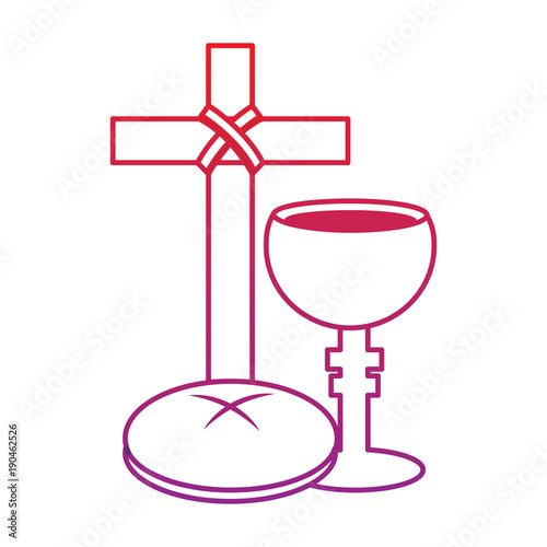cross bread chalice christian catholic paraphernalia  icon image vector illustration design  red to purple line