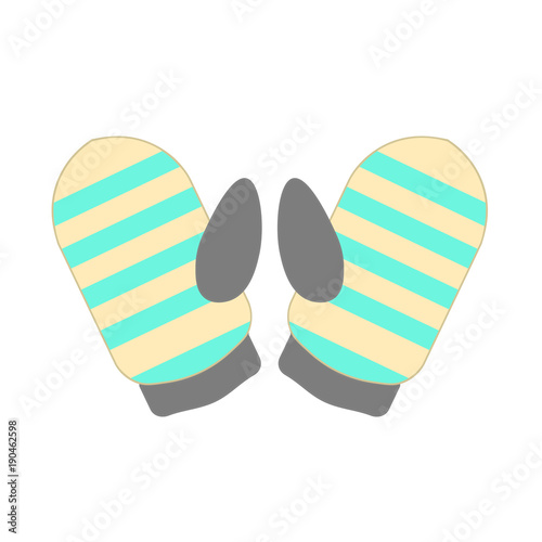 Pair of mittens with beige and blue stripes