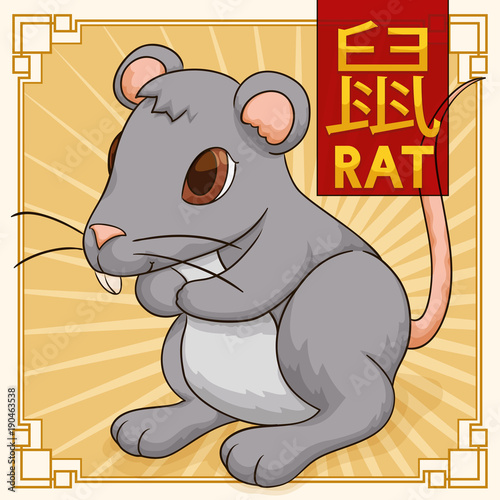 Cute Traditional Chinese Zodiac Animal: Rat, Vector Illustration