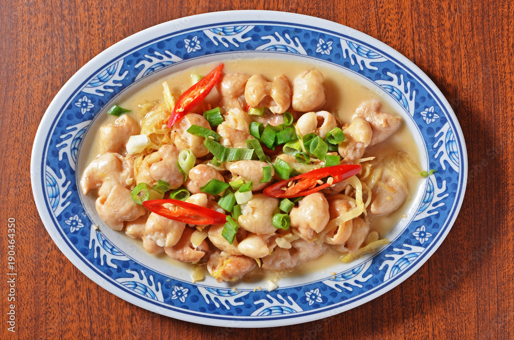 Taiwan's hakka traditional cuisine - Pork intestines with ginger Taiwan's hakka traditional cuisine - Pork intestines with ginger