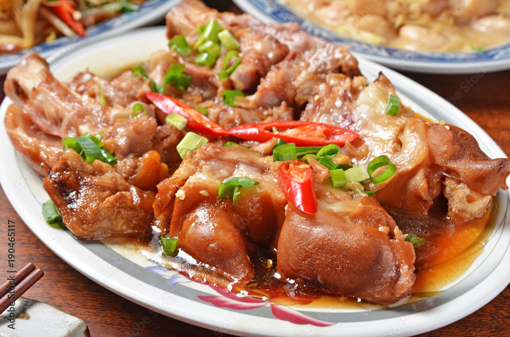Delicious braised pig knuckles on the table Delicious braised pig knuckles on the table
