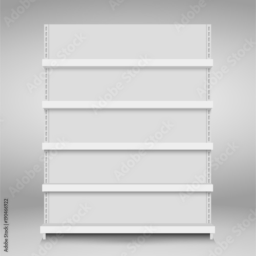 White empty vector store shelves. Retail shelf. Supermarket stand