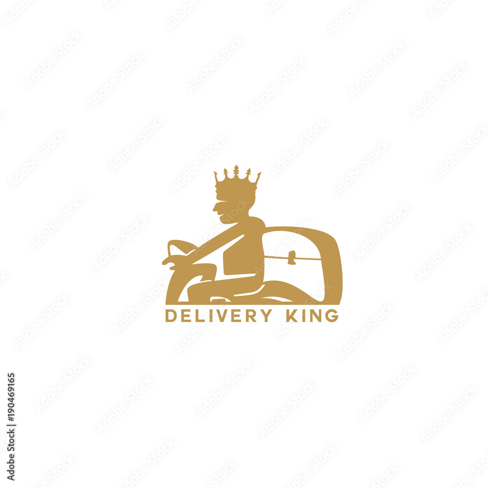 minimal delivery man logo with crown vector. minimal delivery man logo with crown vector.