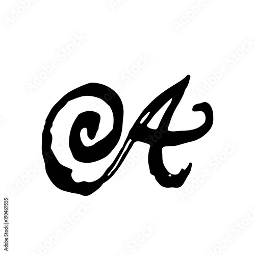 Letter A. Handwritten by dry brush. Rough strokes font. Vector illustration. Grunge style elegant alphabet.