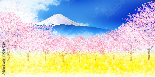桜　春　富士山　背景