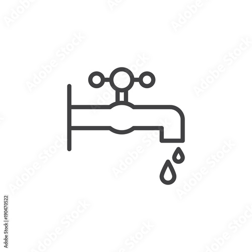 Faucet and water drop line icon, outline vector sign, linear style pictogram isolated on white. Water tap symbol, logo illustration. Editable stroke