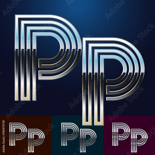 Vector reflective abstract Alphabet set. Different metallic colors. Letter P