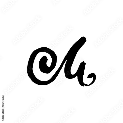 Letter M. Handwritten by dry brush. Rough strokes font. Vector illustration. Grunge style elegant alphabet.