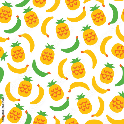 Banana and Pineapple  Fruit Seamless Pattern