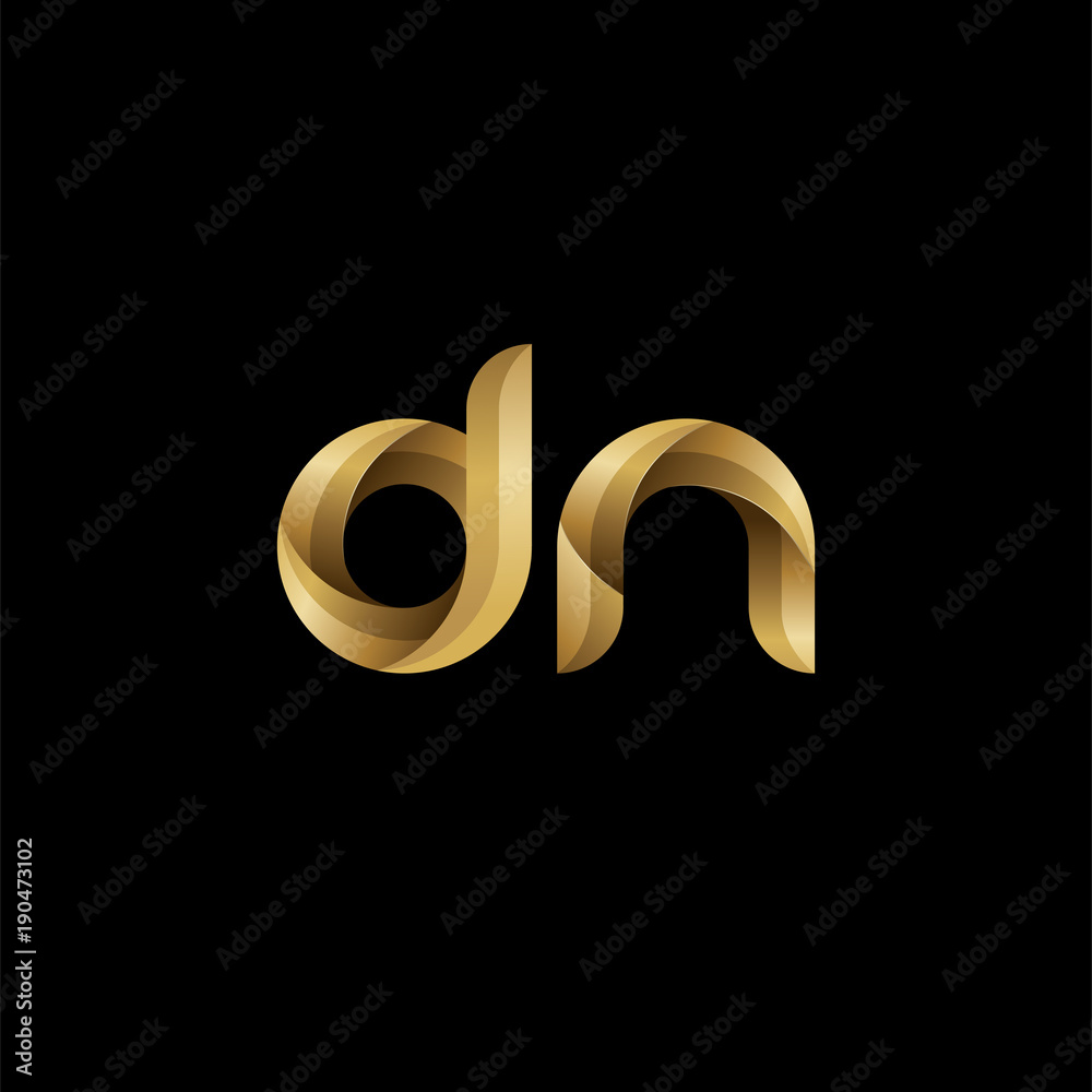 Initial lowercase letter dn, swirl curve rounded logo, elegant golden color on black background Initial lowercase letter dn, swirl curve rounded logo, elegant golden color on black background