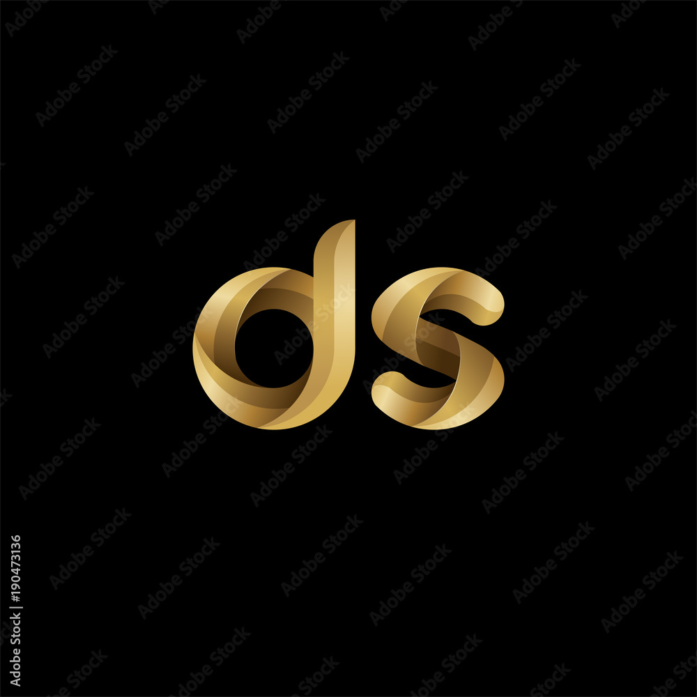 Initial lowercase letter ds, swirl curve rounded logo, elegant golden color on black background Initial lowercase letter ds, swirl curve rounded logo, elegant golden color on black background