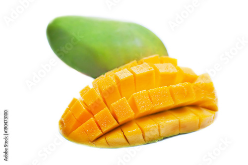 green slice mango isolated on white background