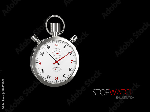 3d illustration of Realistic image of a sports stopwatch. Symbol competition. isolated on black background