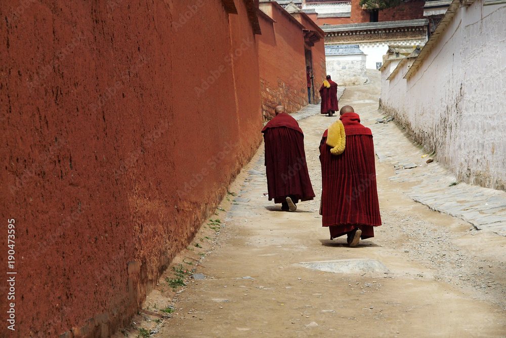 monks walking at labrang  monastery ,Xiahe,china